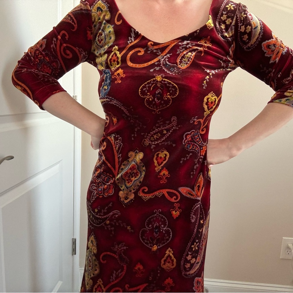 Carole Little VTG Velvet Holiday 3/4 Sleeve Dress - Picture 2 of 5